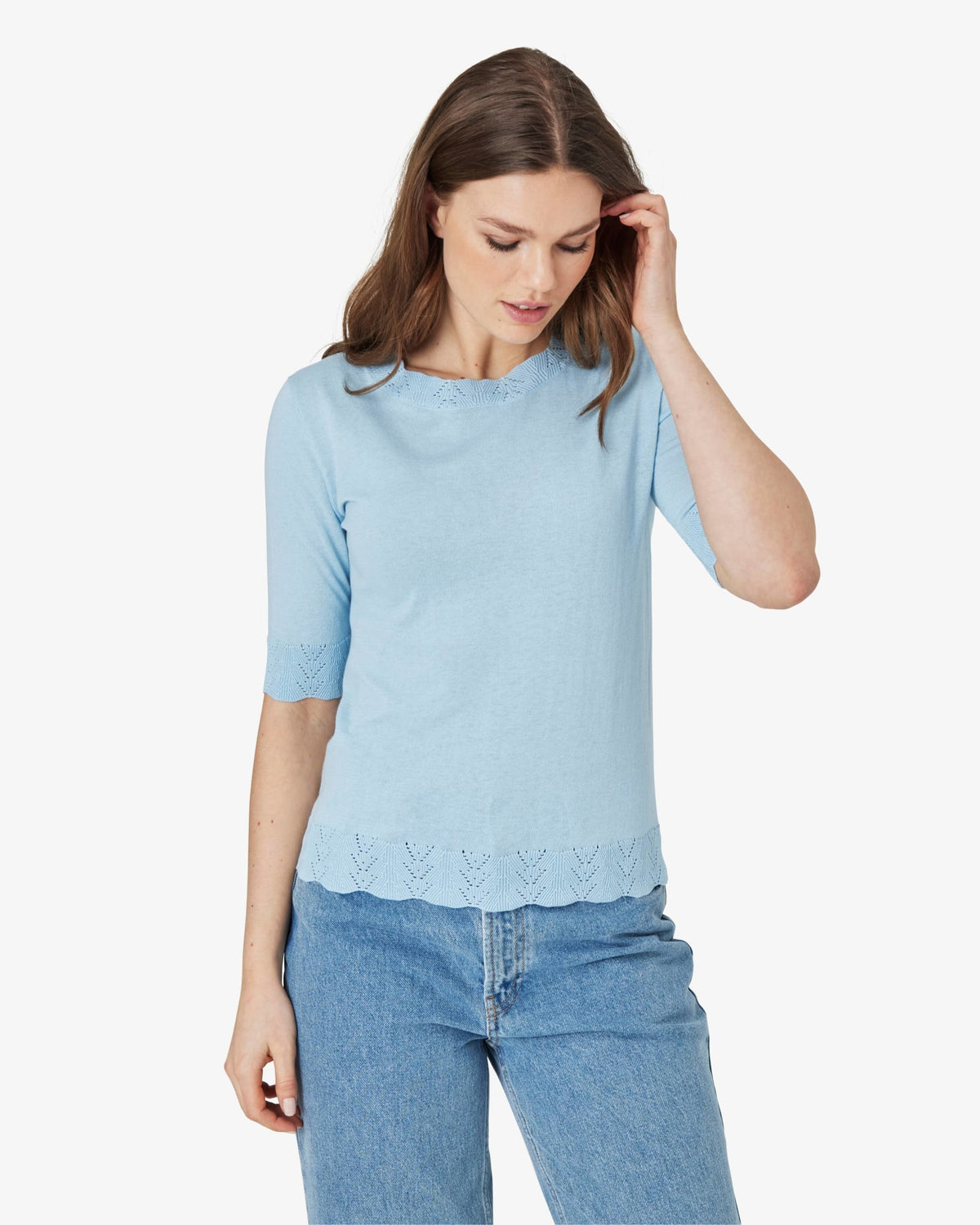 LOUISANN KORTÆRMET PULLOVER MED HULMØNSTER Noa Noa Strik