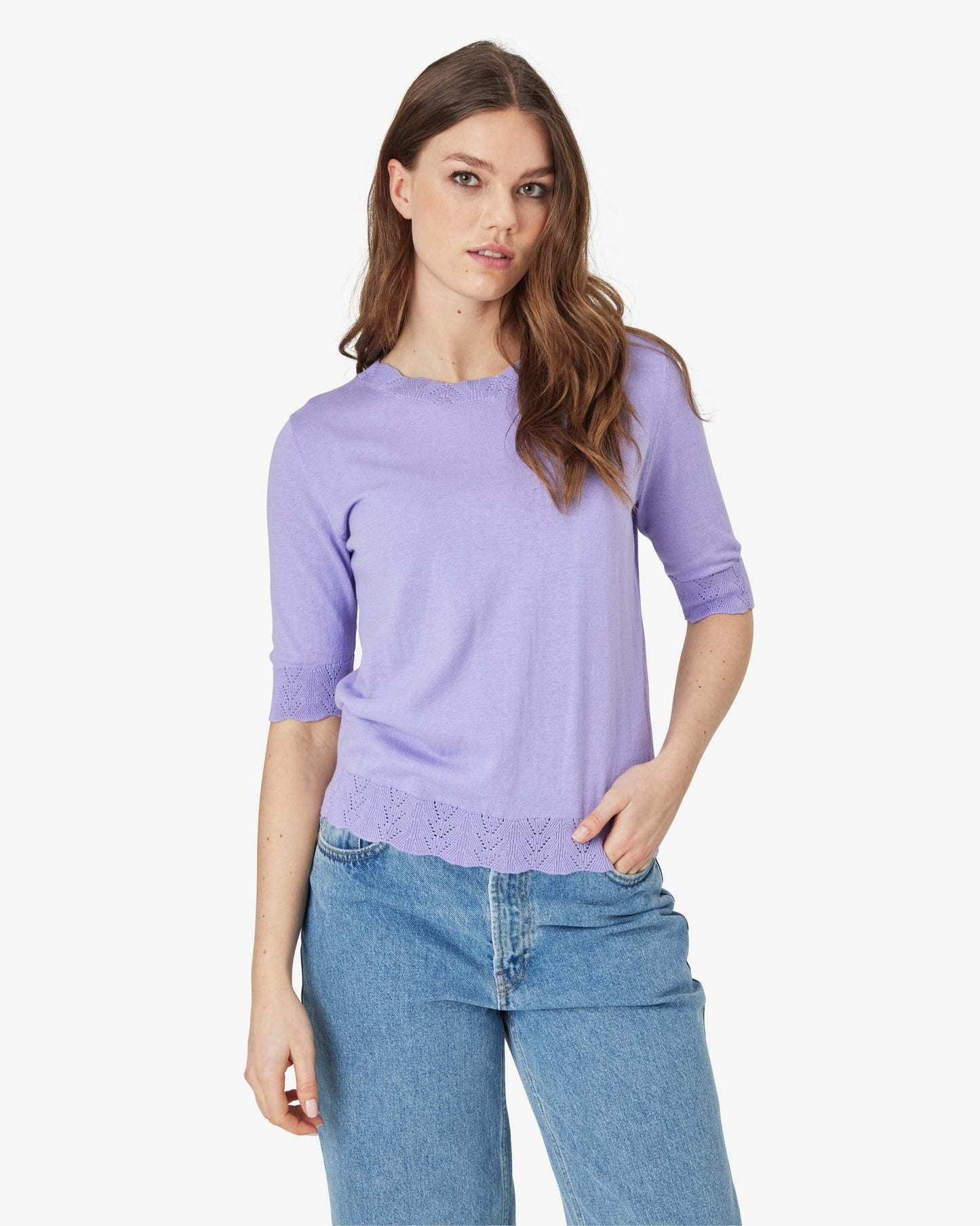 LOUISANN SHORT SLEEVE PULLOVER WITH POINTELLE