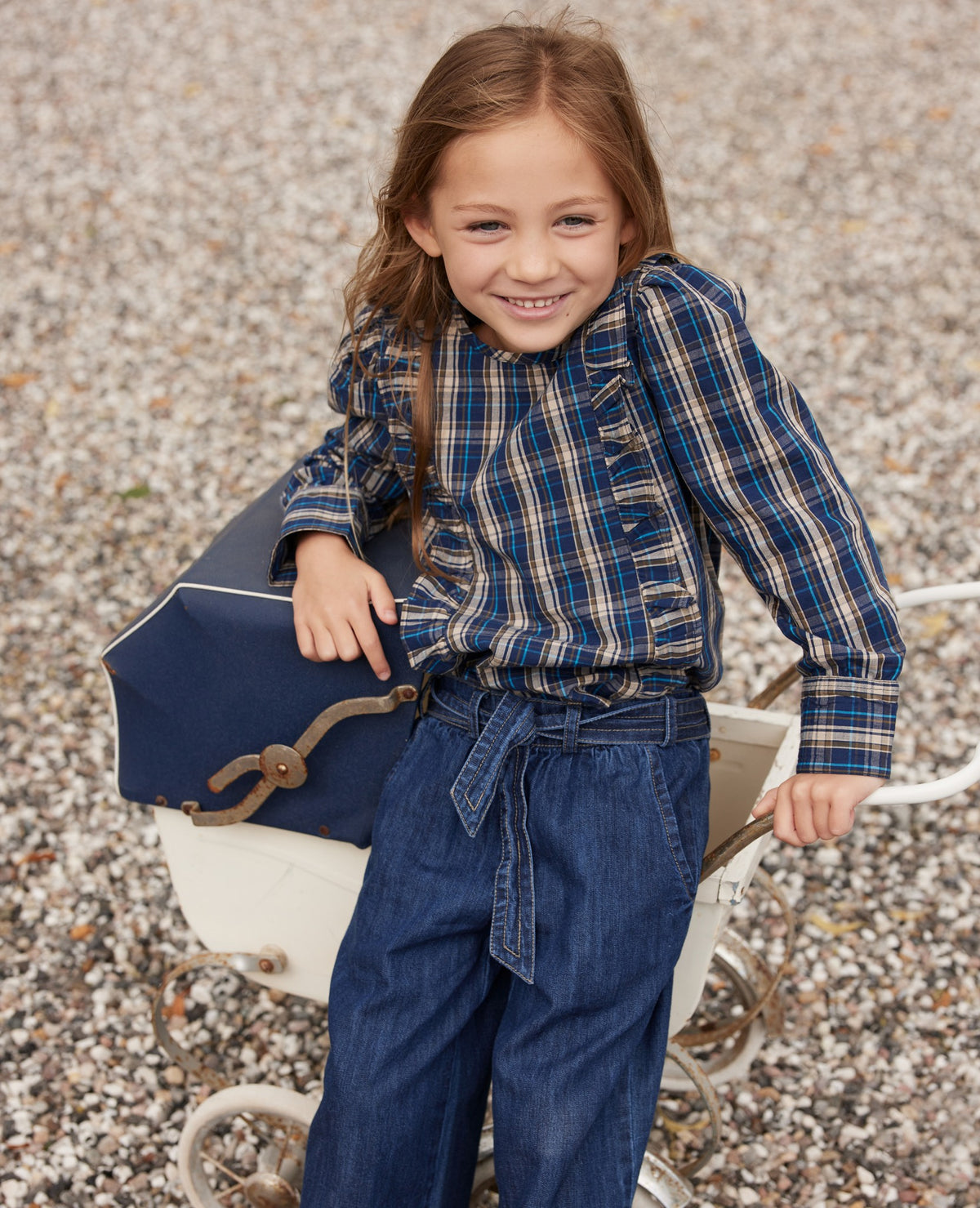 MINI ORG BLUE CHECK BLOUSE Molly´s Collective ApS Bluser