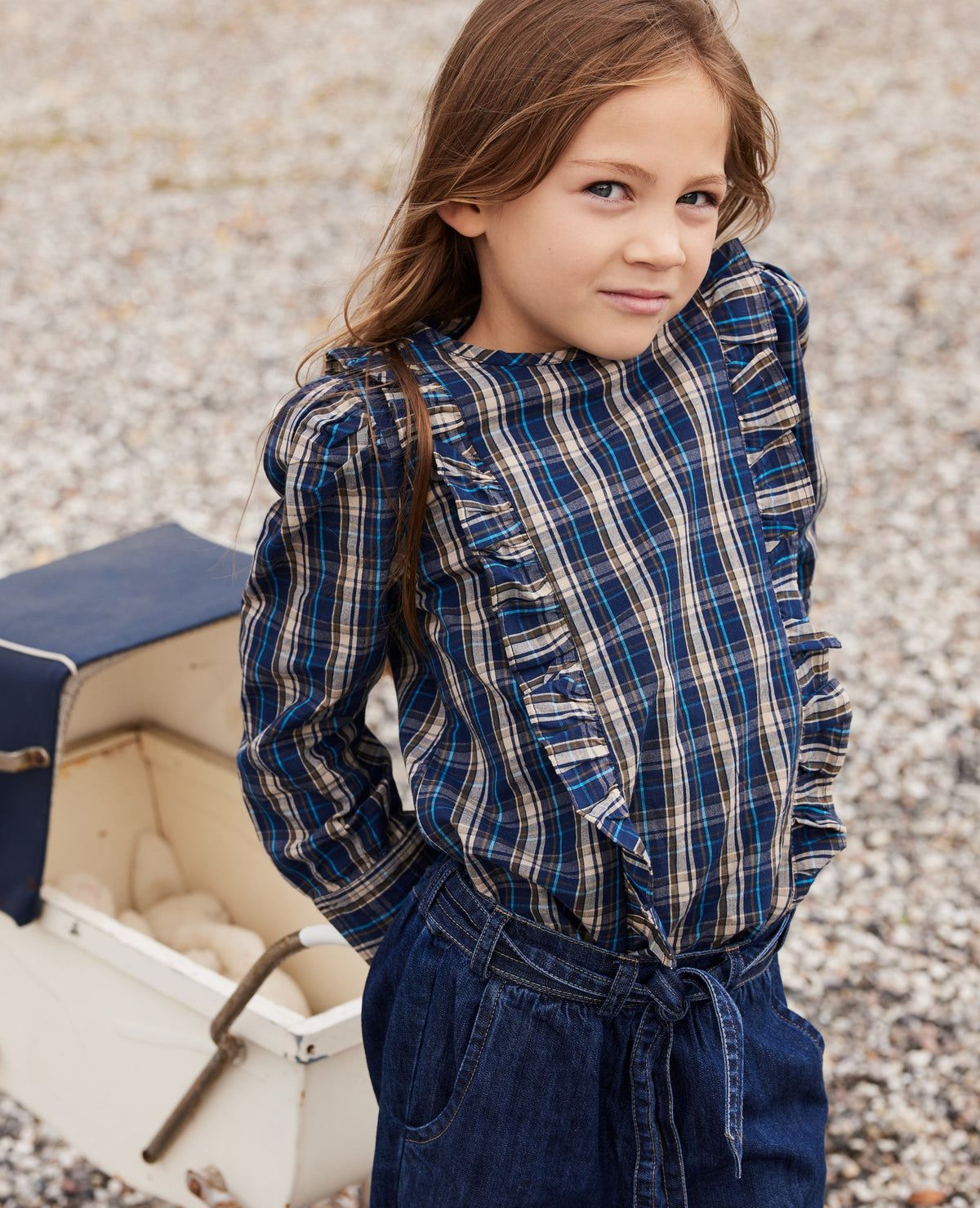 MINI ORG BLUE CHECK BLOUSE Molly´s Collective ApS Bluser