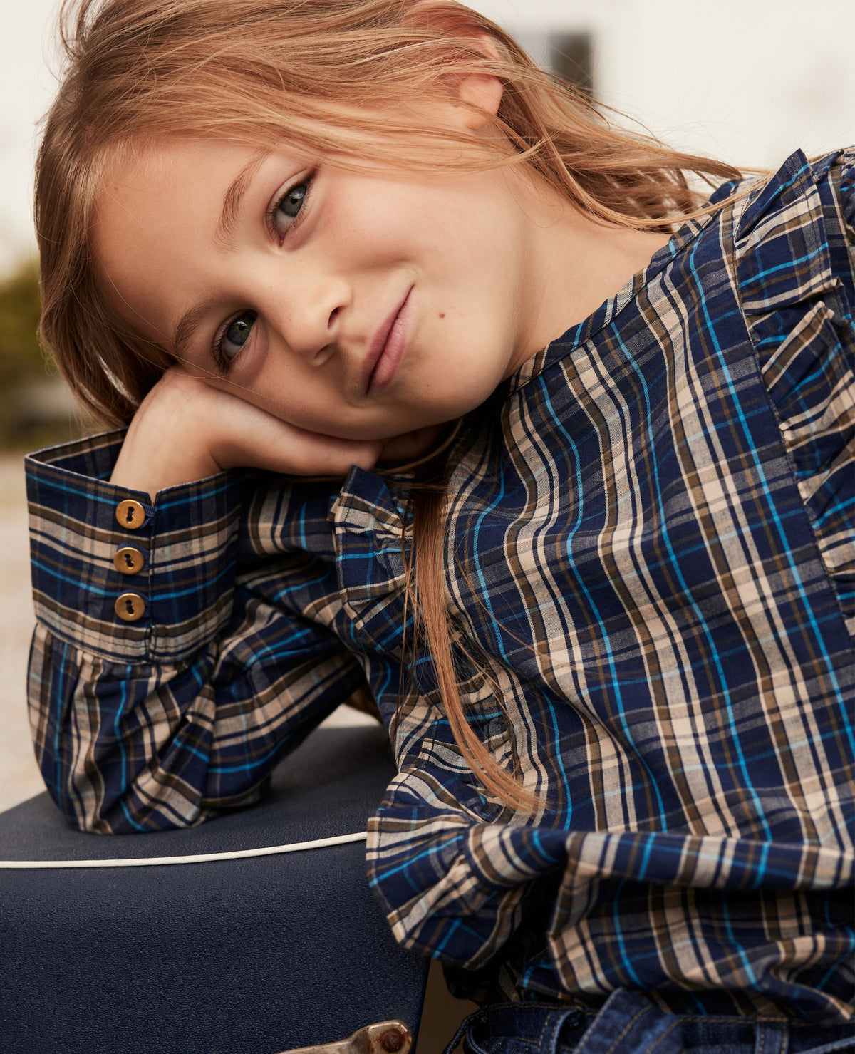 MINI ORG BLUE CHECK BLOUSE Molly´s Collective ApS Bluser