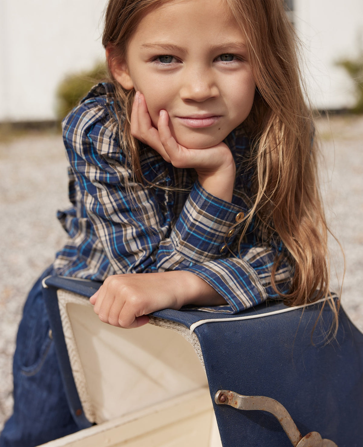 MINI ORG BLUE CHECK BLOUSE Molly´s Collective ApS Bluser