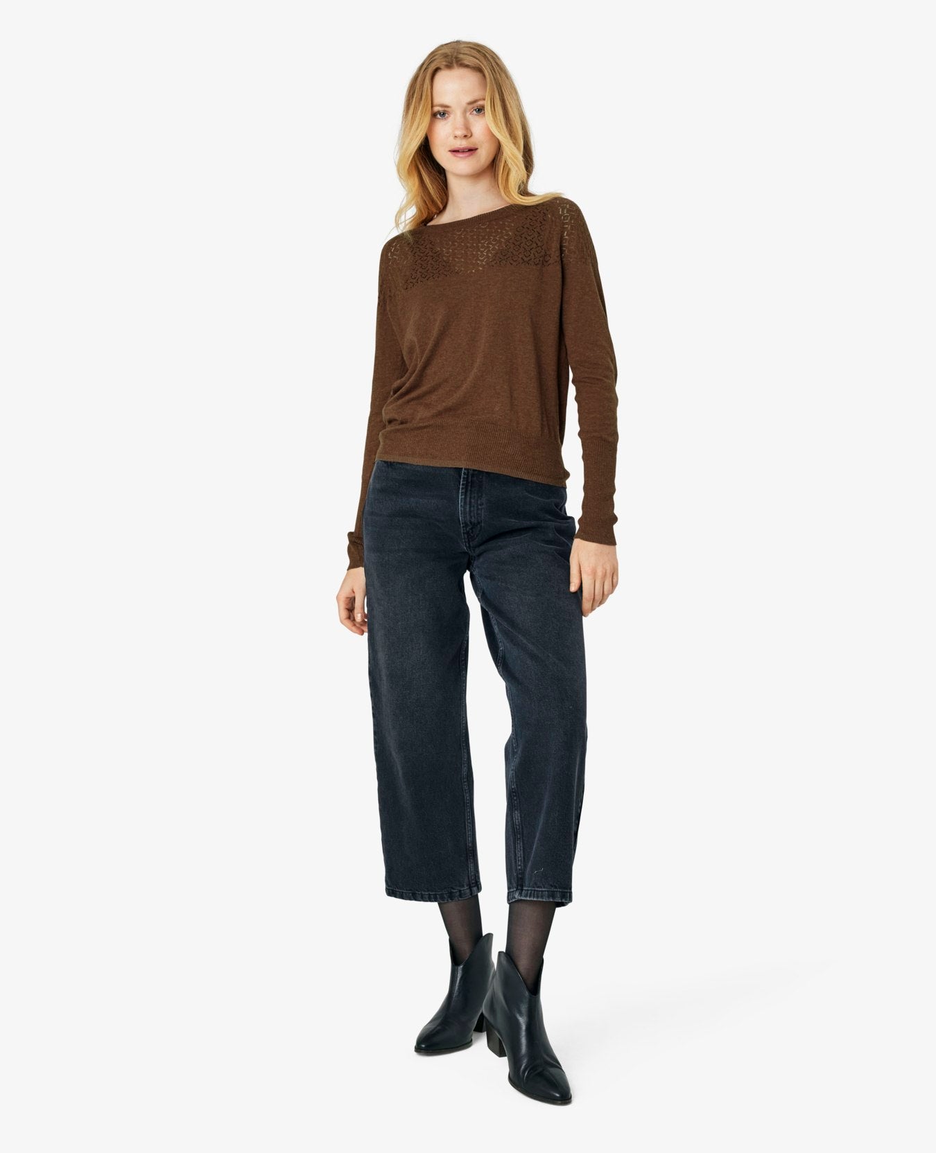 LOUISANN KNITTED POINTELLE PULLOVER