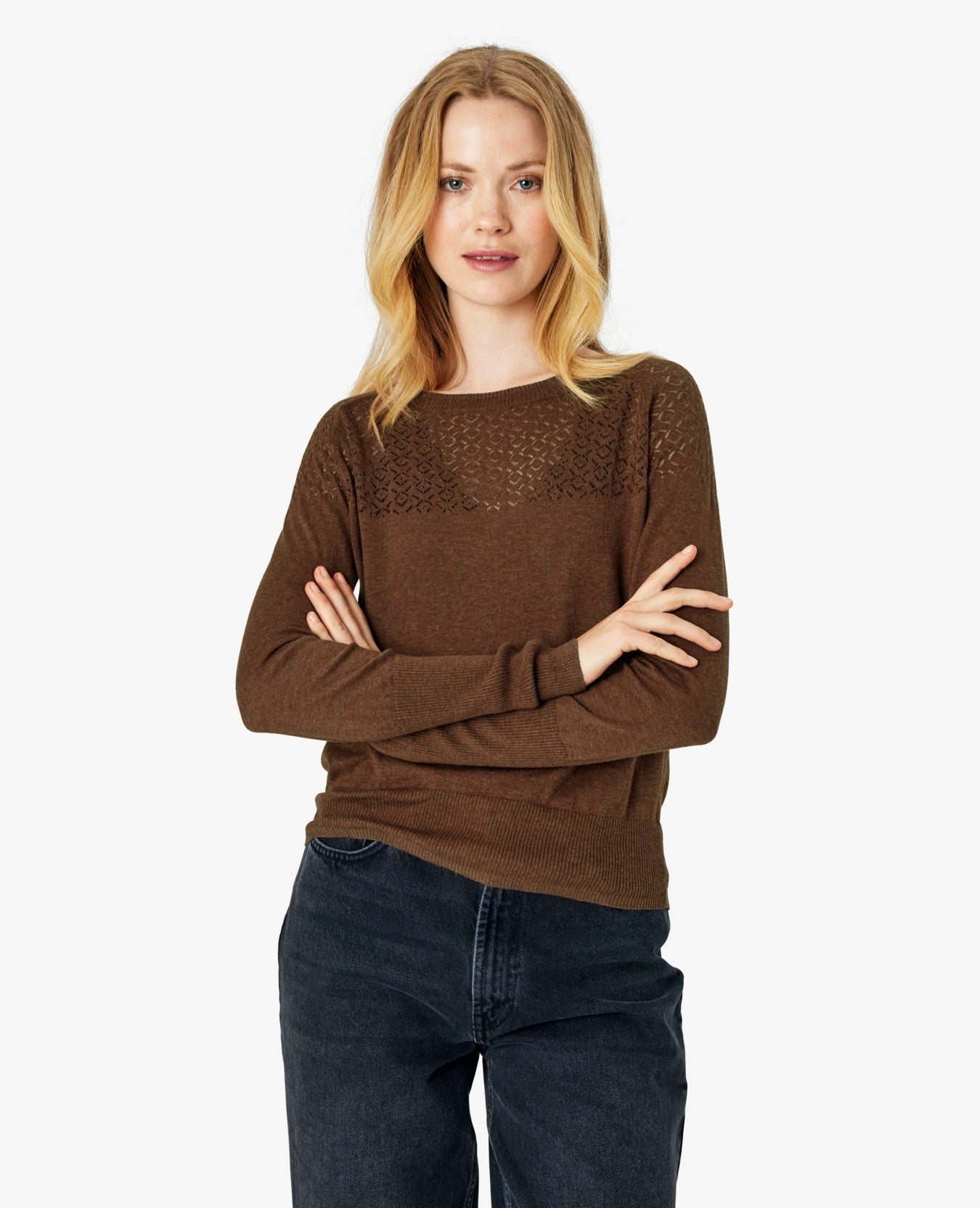 LOUISANN KNITTED POINTELLE PULLOVER