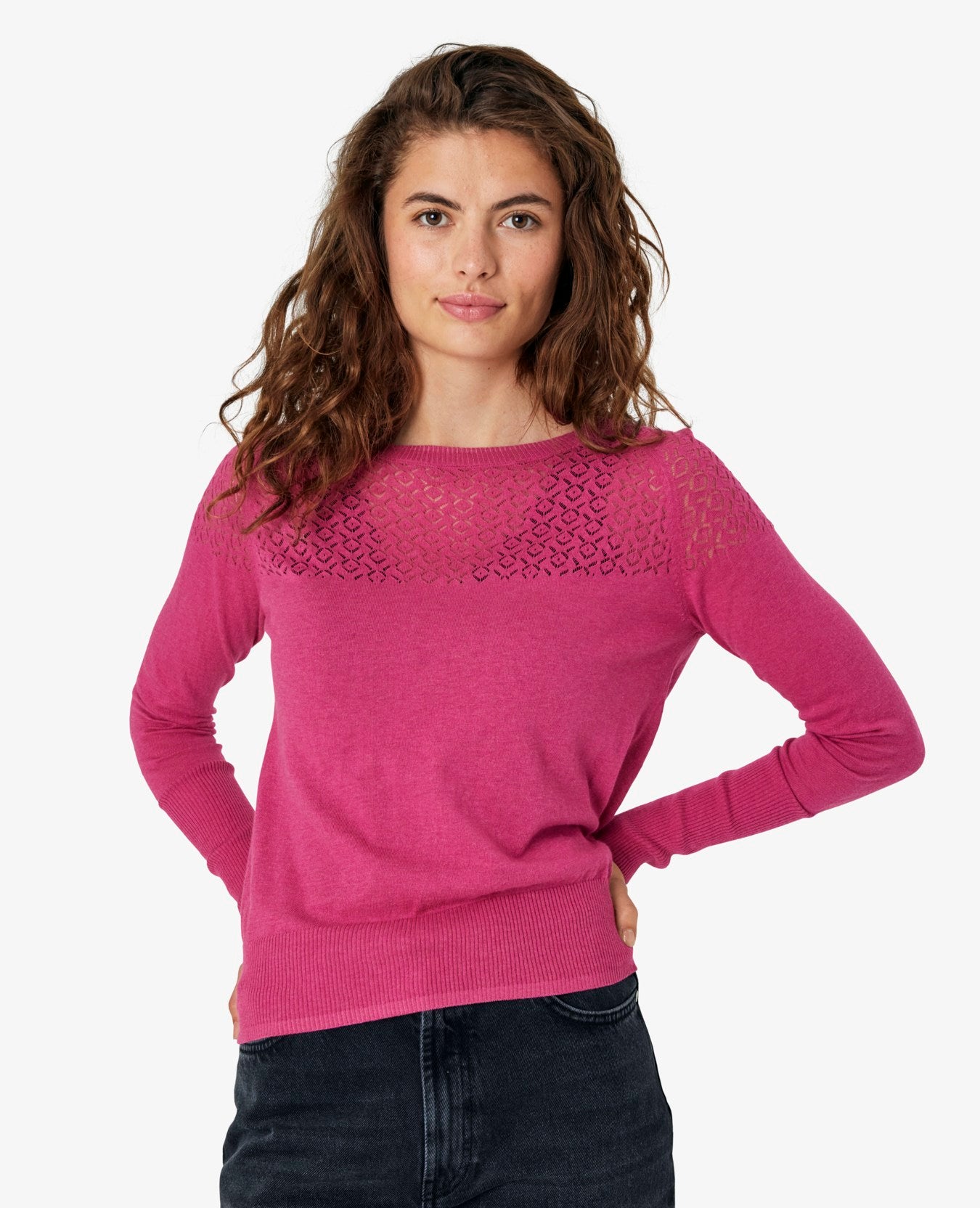 LOUISANN KNITTED POINTELLE PULLOVER