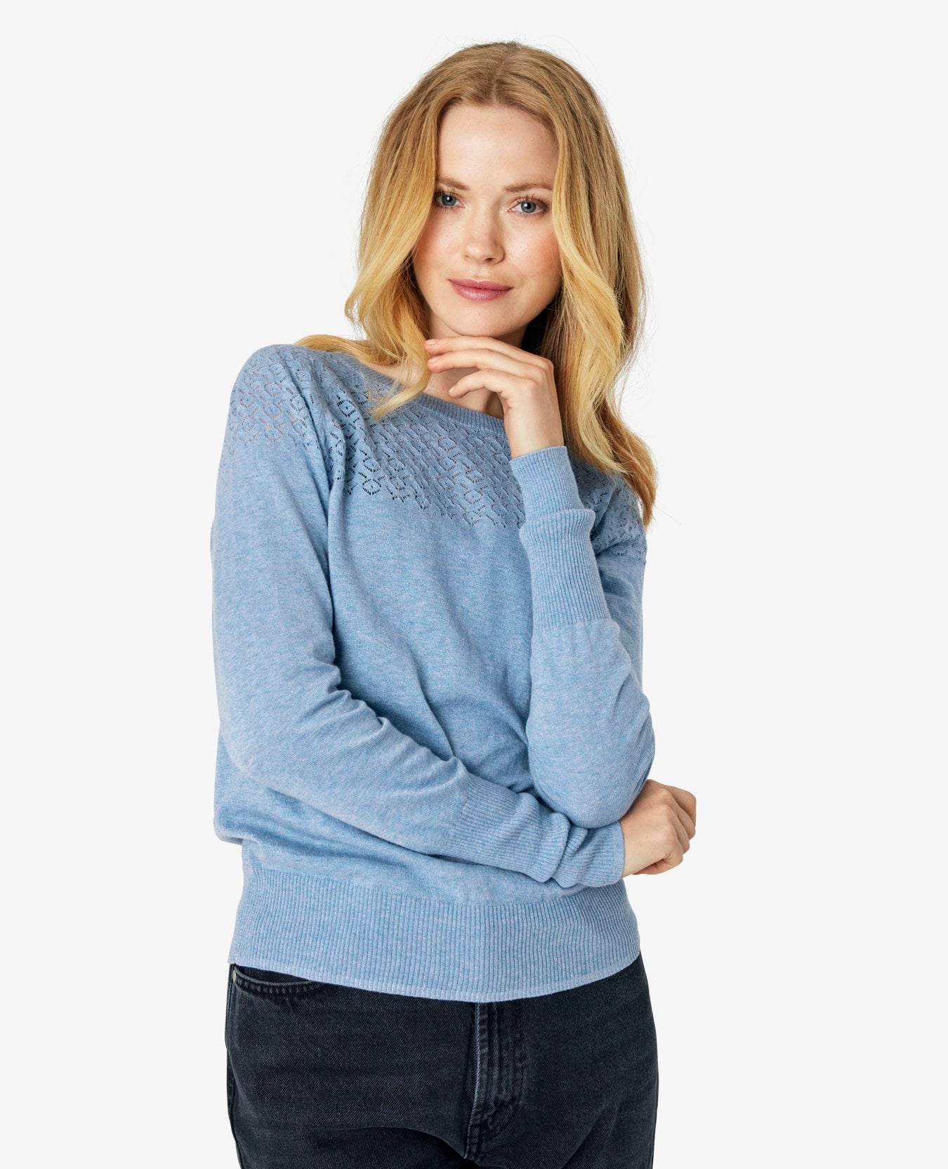 LOUISANN KNITTED POINTELLE PULLOVER