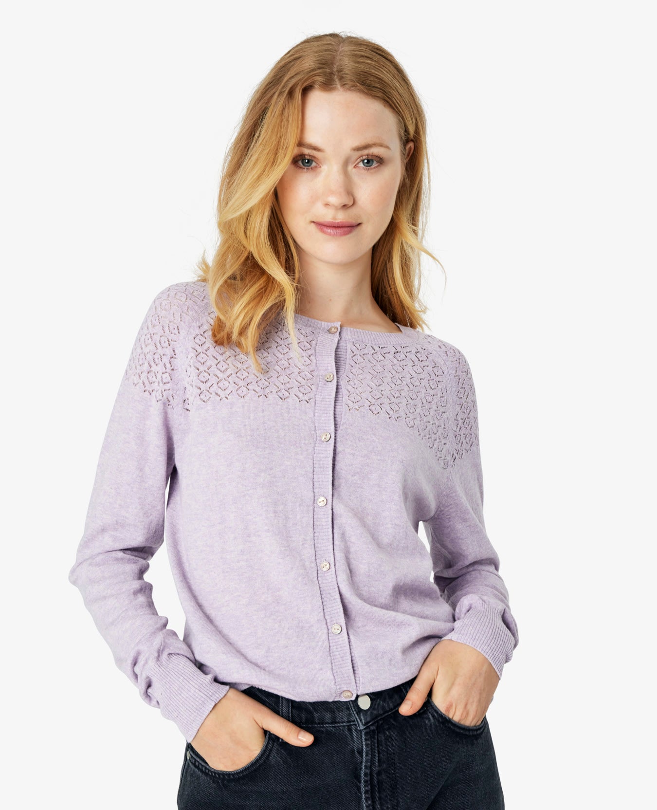 LOUISANN KNITTED POINTELLE CARDIGAN