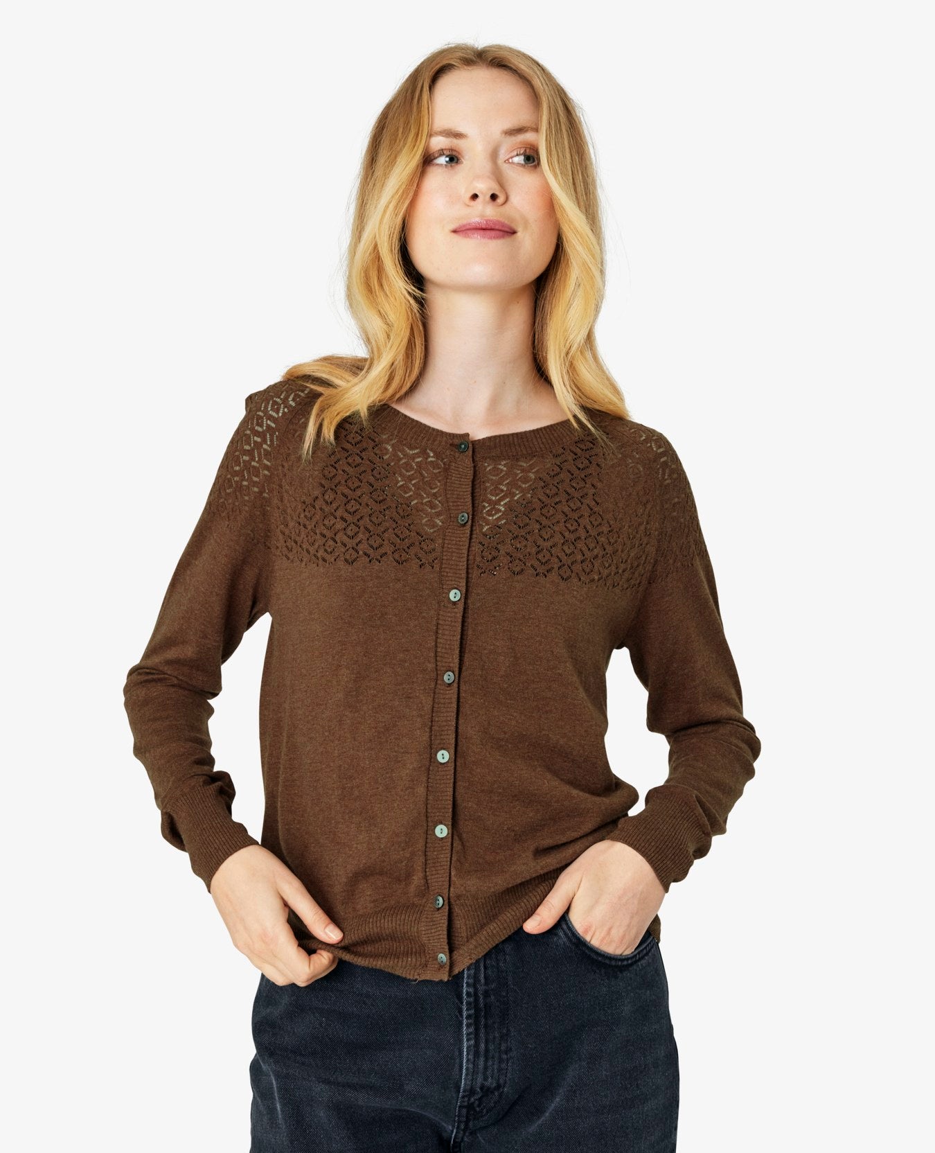 LOUISANN KNITTED POINTELLE CARDIGAN